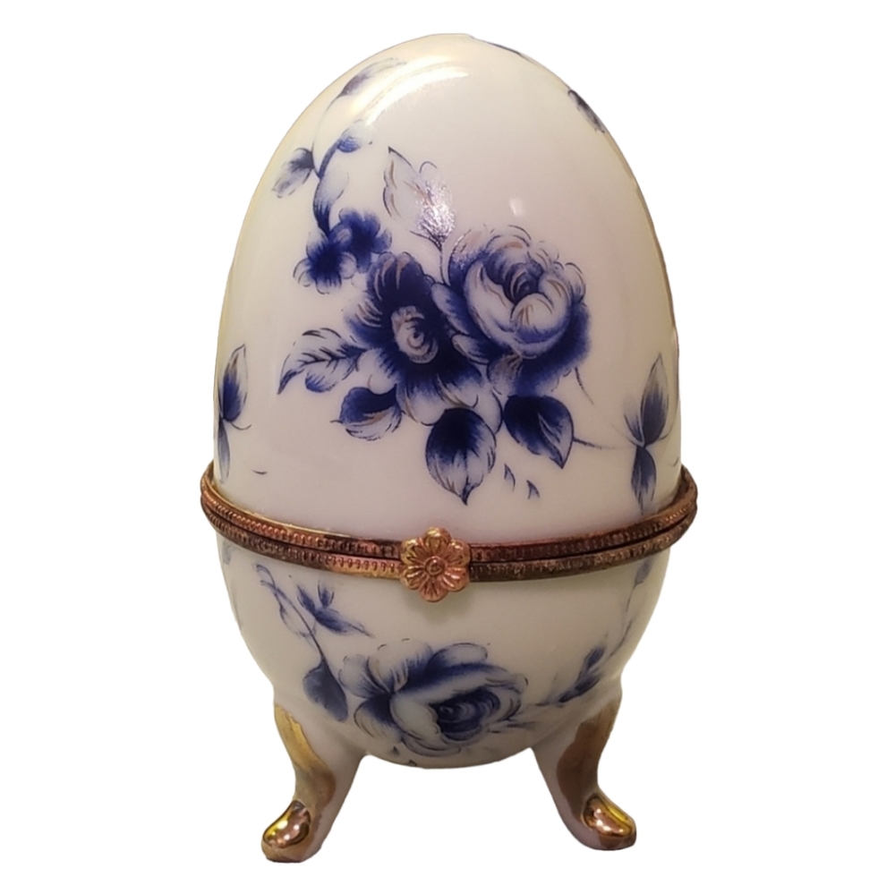 Vtg Limoges Handpainted Porcelain Egg Trinket Box